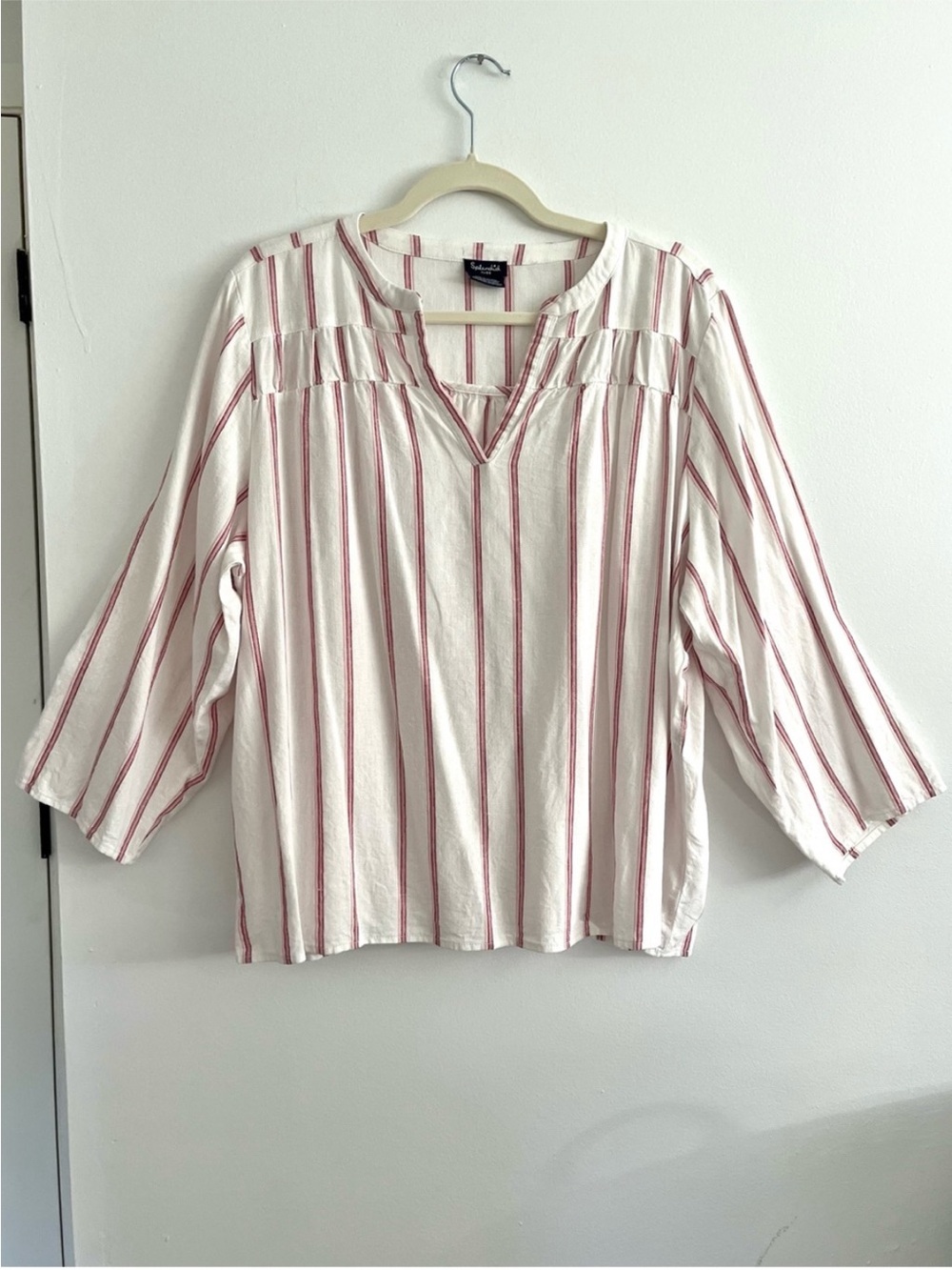 Splendid Amorosa Linen Blend Striped V-Neck 3/4 Sleeve Flowy Peasant Blouse Top